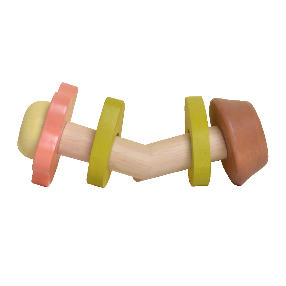 A colorful flower-in-a-pot toy with beads that slide and rattle along twisted wires, designed to stimulate sensory play and encourage grasping and fine motor skills.