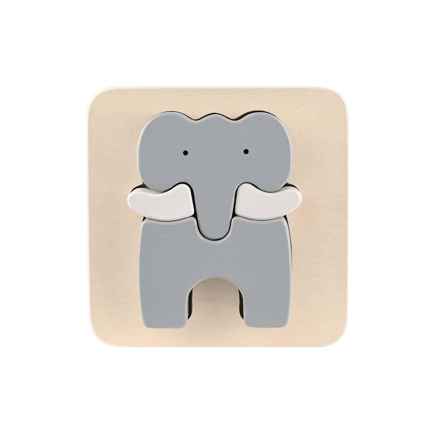 A wooden elephant-shaped tray puzzle for toddlers