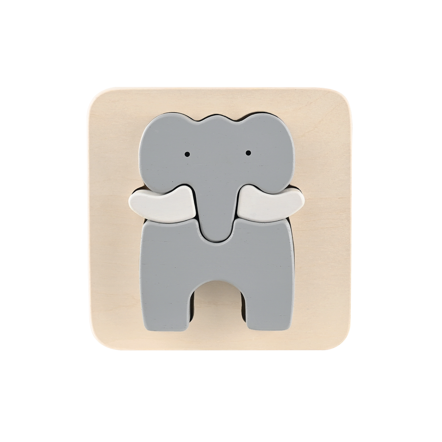 A wooden elephant-shaped tray puzzle for toddlers