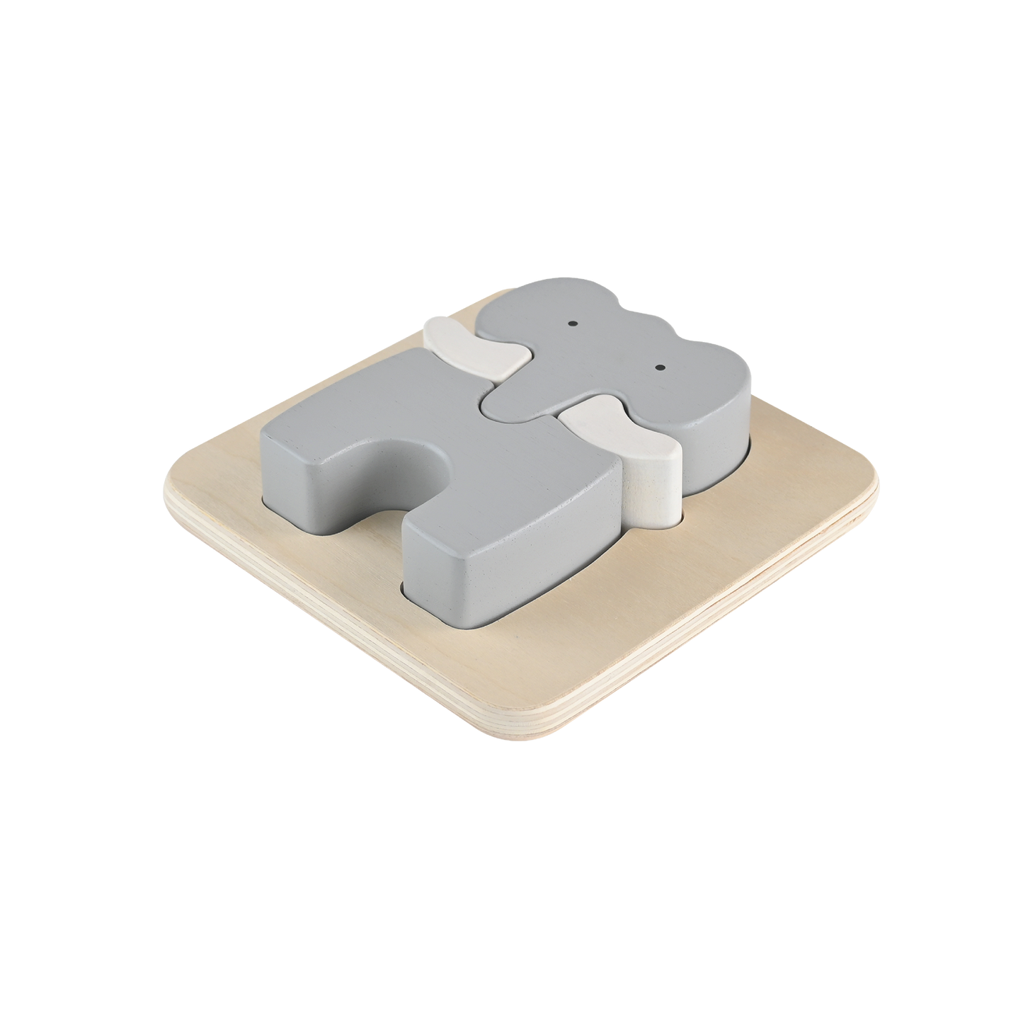 A wooden elephant-shaped tray puzzle for toddlers