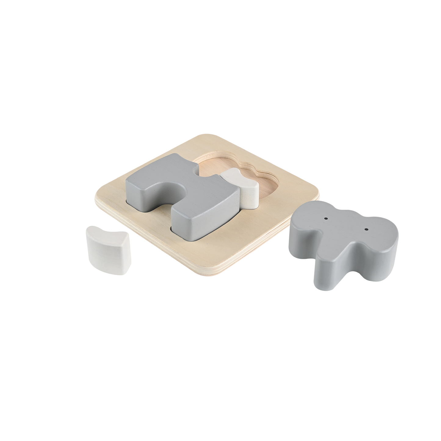 A wooden elephant-shaped tray puzzle for toddlers
